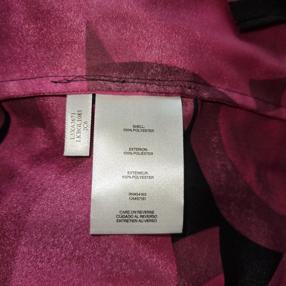 New Karl Lagerfeld Paris Womens Abstract Print Puff Sleeve Blouse Size L Pink - Picture 8 of 9